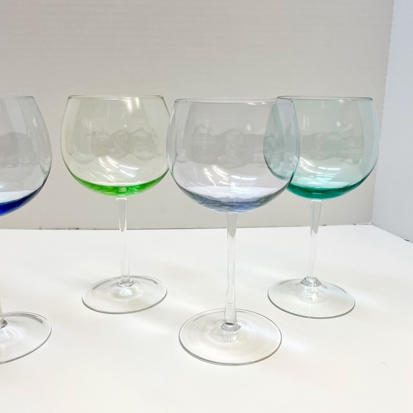 Block Crystal Mouth Blown Crystal Pastel Tint Balloon Wine Glasses - Picture 8 of 11